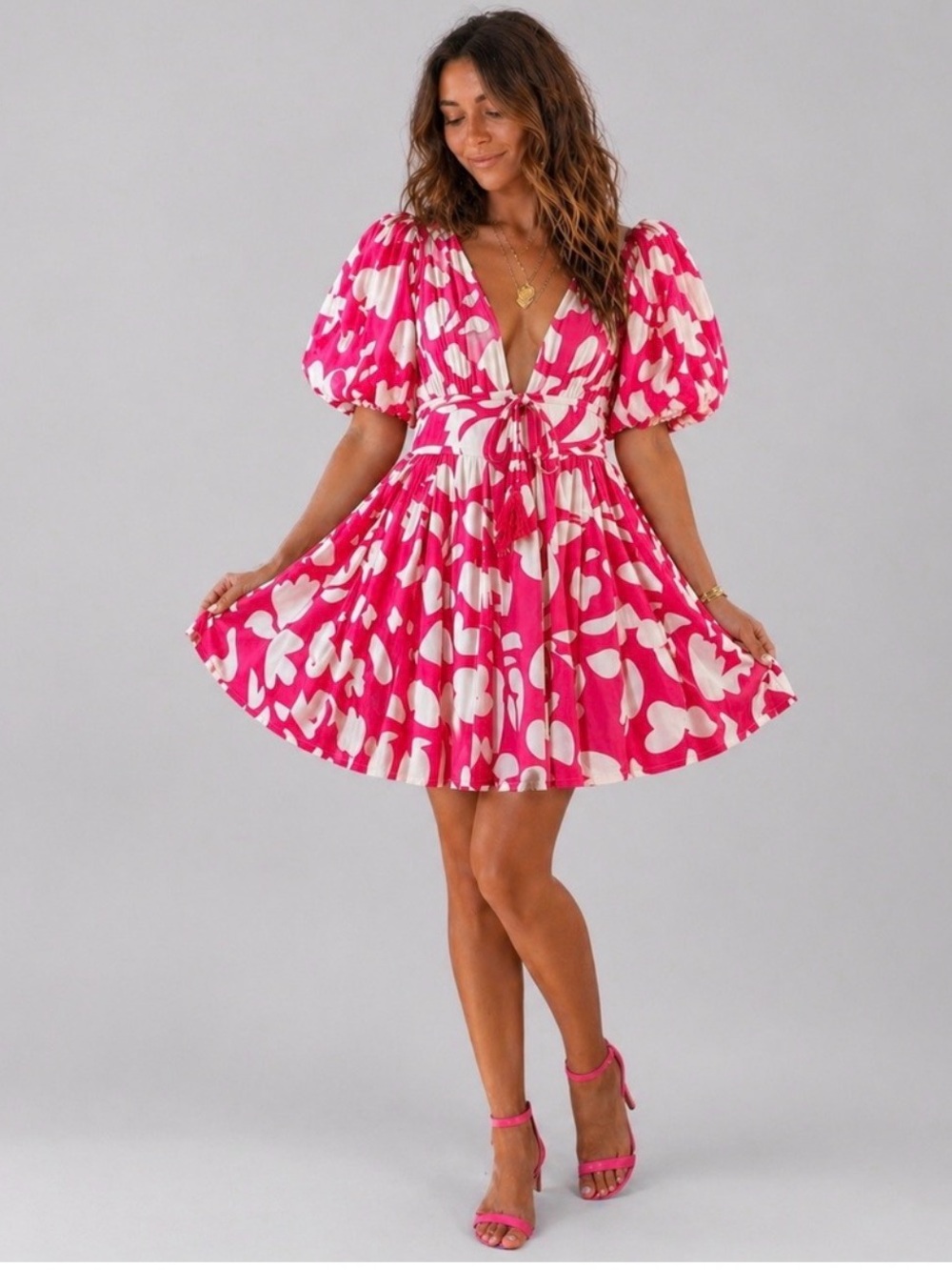 House of Harlow 1960 Pink and White Dress